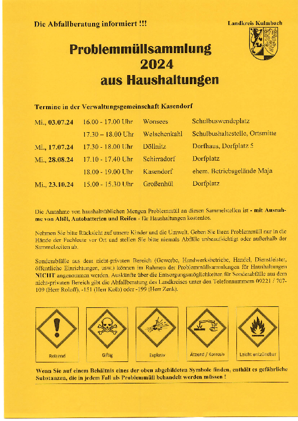 Liste der Sammeltermine Problemmüll